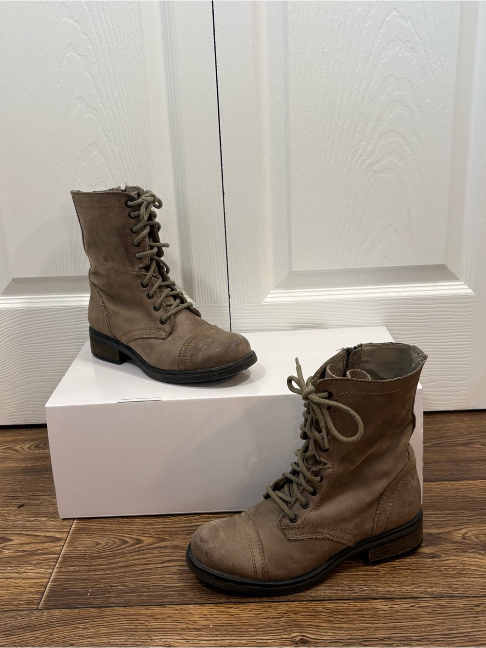 Steve Madden Troopa 2.0 Leather Combat Moto Biker Boots Brown Women’s 7.5